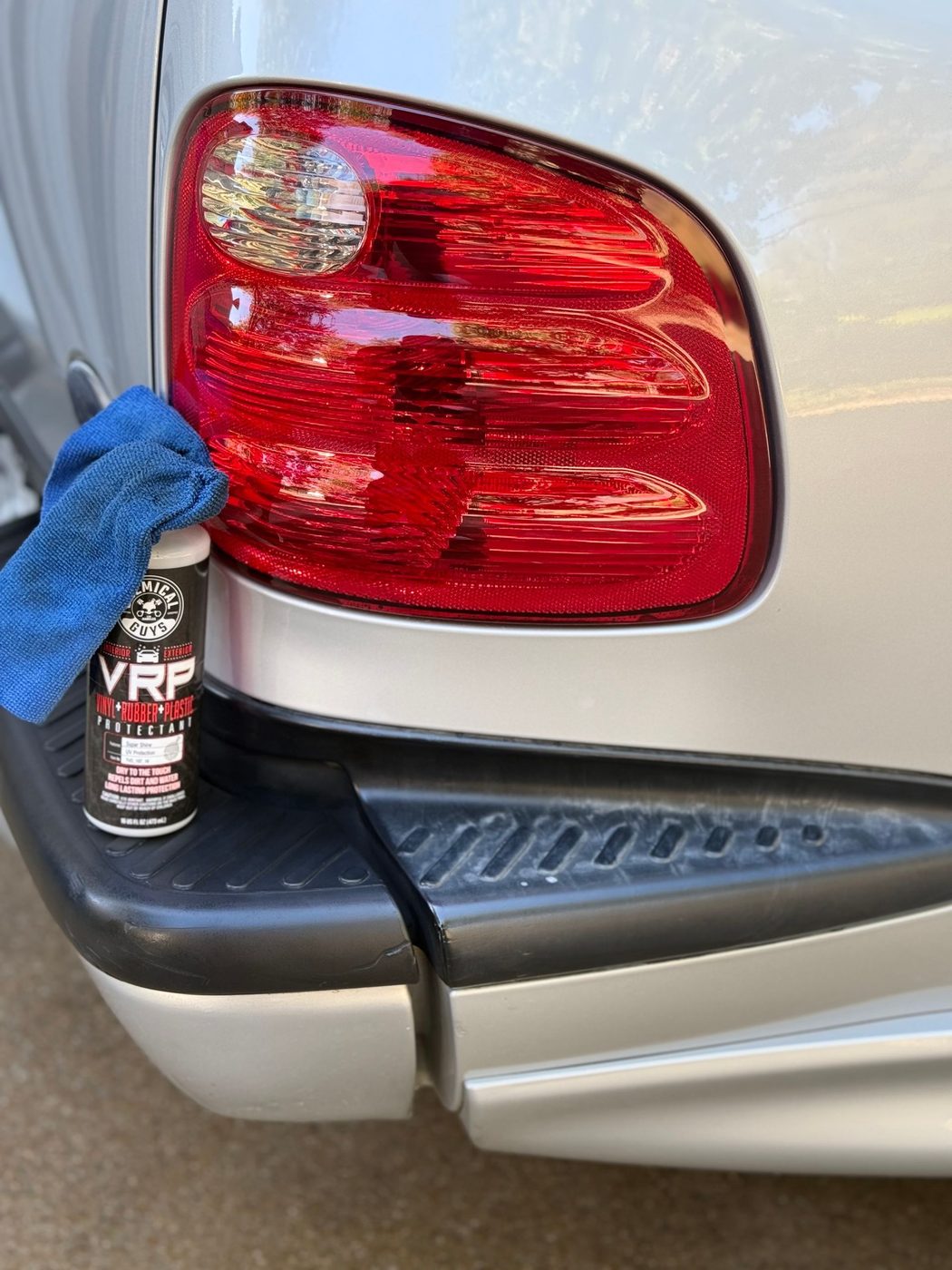 Exterior trim protectant on a silver SUV